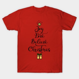 Joy Love Believe Christmas Beautiful Tree Christmas T-Shirt